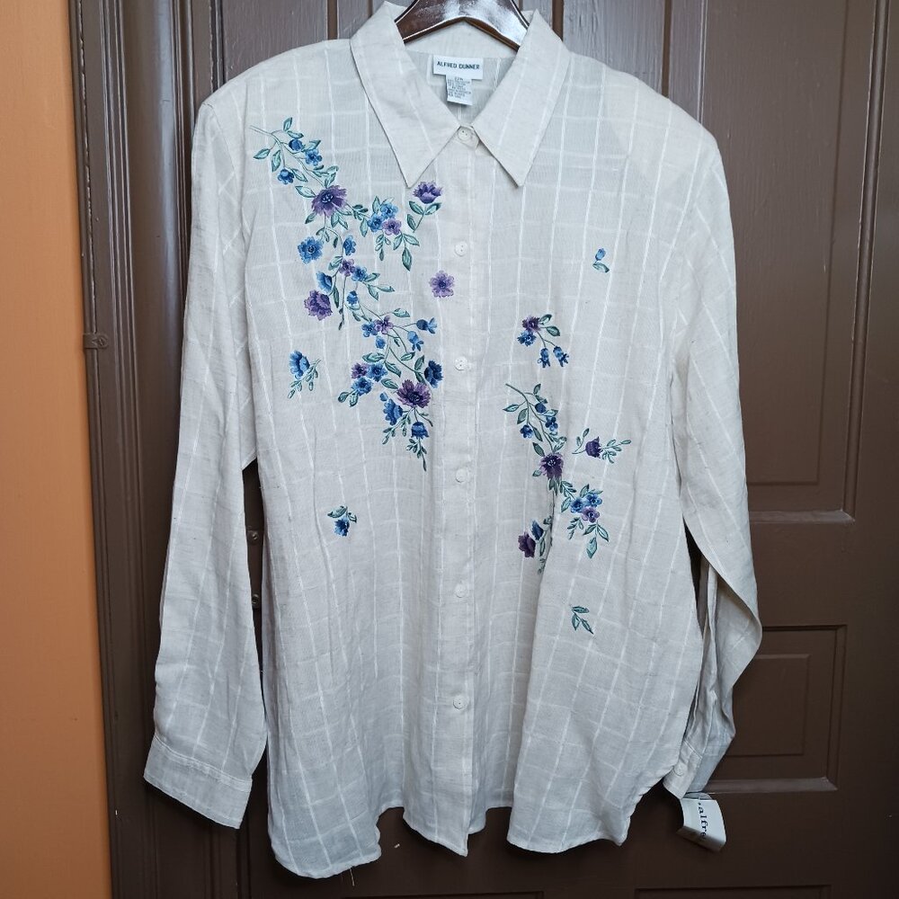 Alfred Dunner Off White Long Sleeve Women's Button Down Shirt size 22W